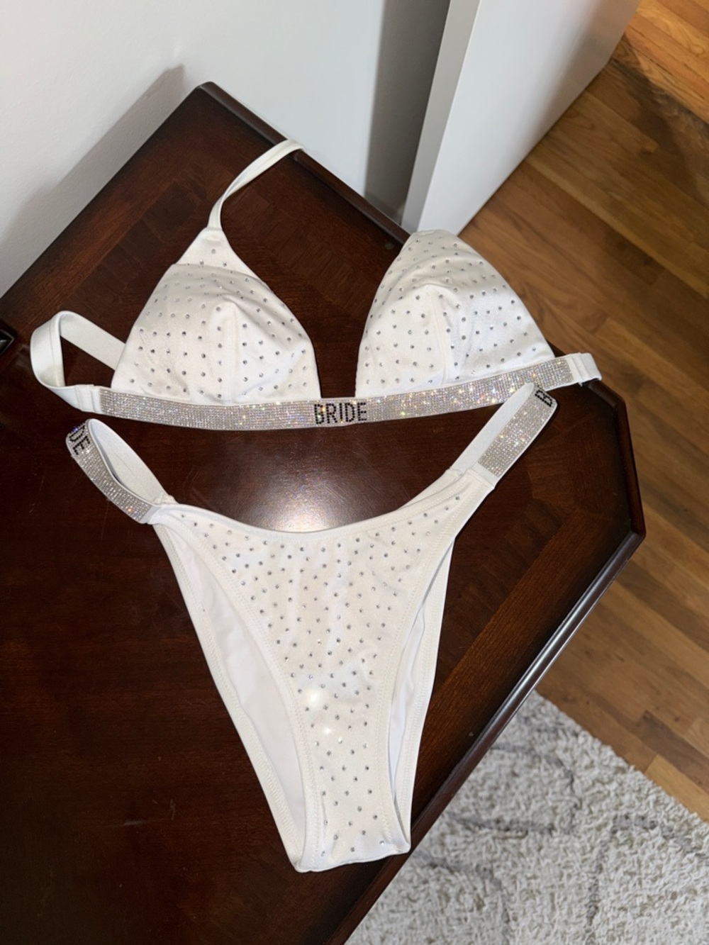 Victoria's Secret White Rhinestone 'BRIDE' Bikini Set